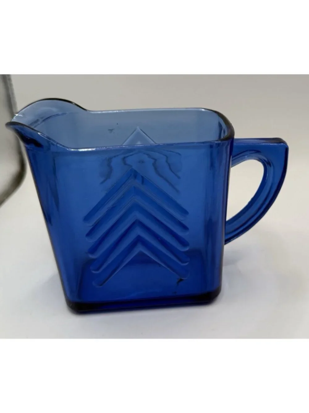 Vintage Chevron Cobalt  Blue Creamer Sugar Pitcher Set